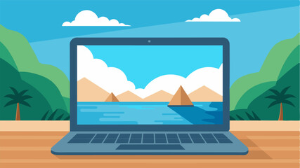 Fototapeta premium From the laptops perspective it has the best seat in the house with a panoramic view of the vast expanse of the sea.. Vector illustration