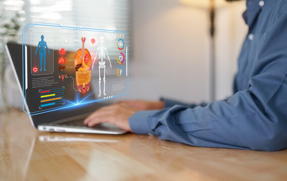 digital health care concept. Medicine doctor touching electronic medical record on virtual screen, Brain Analysis, DNA. Digital healthcare and network connection on modern interface,