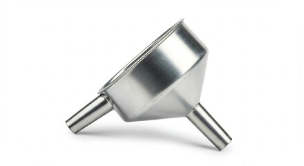 光沢輝く金属製ロート、精密なつくり、二つの注ぎ口付き. AI Generated