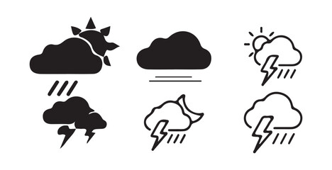 Cloud icon set. Cloud weather sign collection. cloud with lightning icon, rain cloud vector, storm cloud icon. Victor illustration eps 10