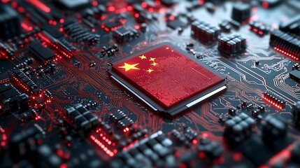 A processor displaying the chinese flag on a circuit board