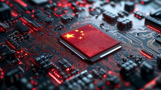 A processor displaying the chinese flag on a circuit board