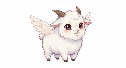 可愛い羽根付き子山羊 優しい光描く穏やか絵. AI Generated