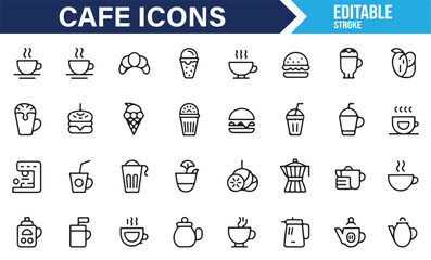 Stylish Set of Cafe and Beverage Icons Including Cup, Ice Cream, and Refreshments