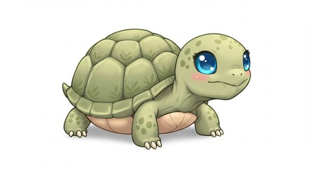 Obraz premium 愛らしいカメさん 優しい光浴びて微笑む 穏やかなイラスト. AI Generated