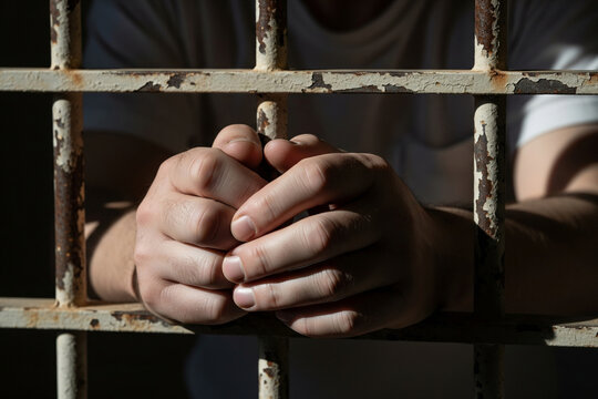 Imprisoned Hands: Rusty Bars and Clenched Hands, Symbolizing Confinement and Despair