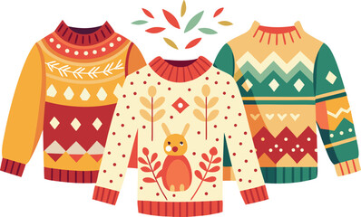 Three Autumnal Sweaters with Geometric and Nature Designs