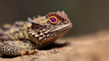 Fototapeta premium Close-up of a lizard with vibrant eye color perched on a textured surface in a natural setting