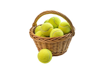 Tennis balls in basket stock photo for tennis practice game