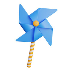 3D Rendered Pinwheel with Orange and White Striped Stick