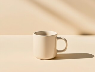 Minimal Coffee Mug on Beige Background with Soft Shadows and Modern Flat Lay for Lifestyle Design