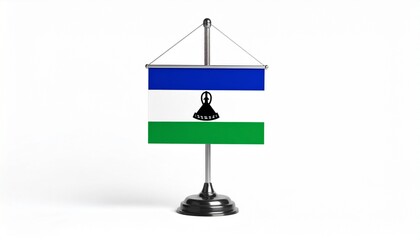The flag of Lesotho—horizontal bands of blue, white, and green with a central black mokorotlo (traditional Basotho hat)—symbolizes rain, peace, prosperity, and cultural pride in the mountain kingdom.