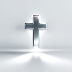 Obraz premium Shining Silver Christian Cross Symbol on White Background Elegant Religious Faith Image