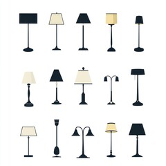 Flat design lamps, various styles
