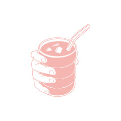Original illustration of a hand holding a beverage, hand-drawn in a minimalist style. Glasses of drinks for posters, cards, cafe menus, and graphic design.
