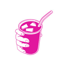 Original illustration of a hand holding a beverage, hand-drawn in a minimalist style. Glasses of drinks for posters, cards, cafe menus, and graphic design.
