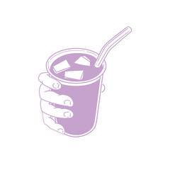 Original illustration of a hand holding a beverage, hand-drawn in a minimalist style. Glasses of drinks for posters, cards, cafe menus, and graphic design.
