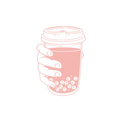 Boba tea to go, bubble milk tea, hand-drawn in a lineart style. Illustrations of boba cups for posters, cards, cafe menus, and graphic design.