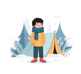 Fototapeta premium Child in winter camp, looking up