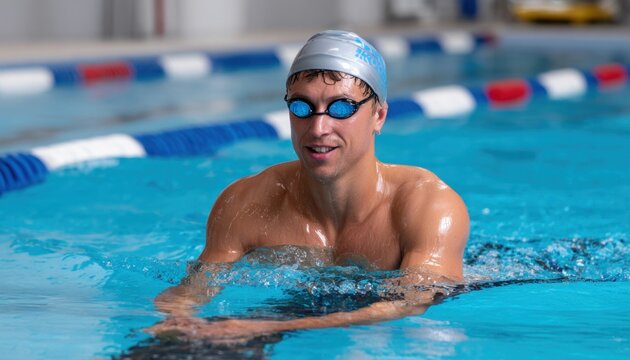 Professional swimmer training in indoor pool