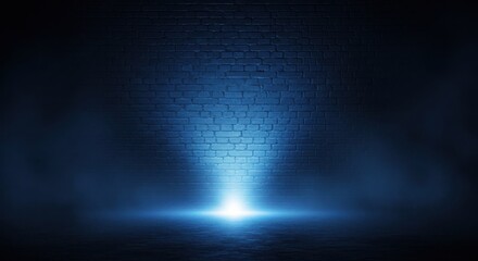Dark blue brick wall illuminated by bright light and smoke image