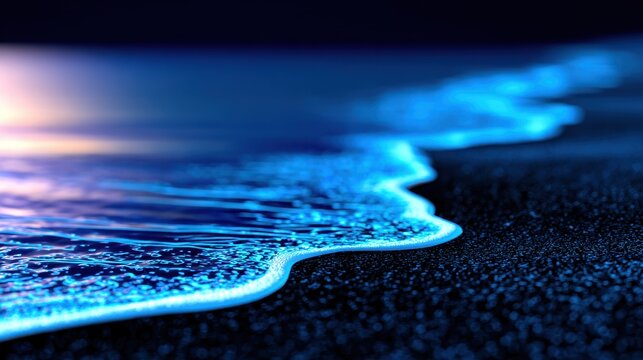 Serene night ocean waves gently lapping against a dark sandy beach under a twilight sky