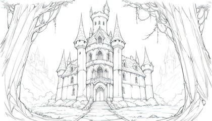 Fototapeta premium Detailed sketch of a majestic fantasy castle.