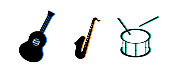 Fototapeta premium A dynamic collection of music instrument illustrations. Designed in silhouette, these vector graphics are ideal for music festival poster
