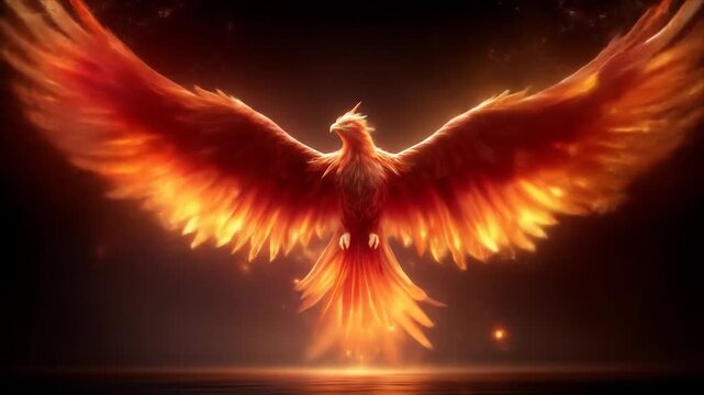 Fiery Phoenix Rising with Dark Background. (1)