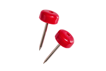 Two red push pins isolated on transparent background
