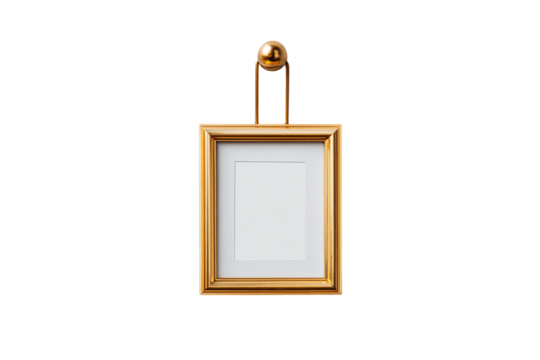 photo frame with hanging loop isolated on transparent background