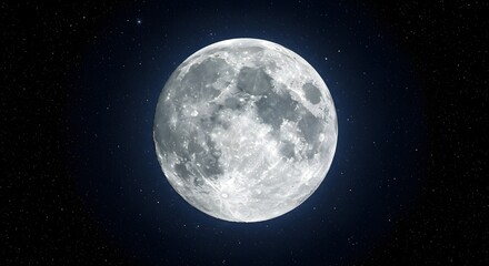 Fototapeta premium Big bright full moon with thousands of sparkling stars in the dark clear night sky. Beautiful dreamy moonlight landscape for romantic, fantasy, and mystical concepts.