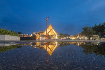 The beautiful giant swing at night a landmark of Bangkok Thailand.	