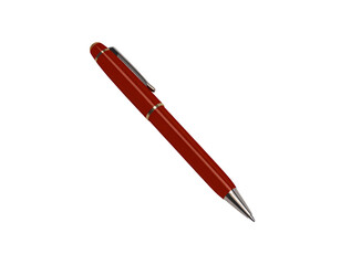A sophisticated red pen with gleaming gold and silver details showcases timeless design.