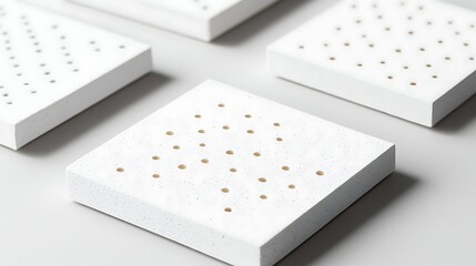White perforated foam squares on a light gray background