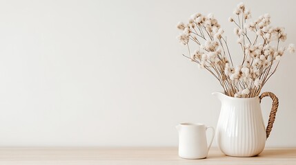 White pitcher with dried flowers