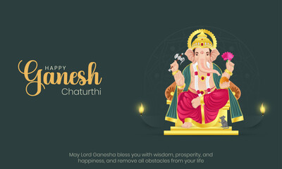 Happy Ganesh Chaturthi Banner and Greeting Card. Birthday Celebration of Lord Ganesha Background with Text and Lord Ganesha Vector Illustration