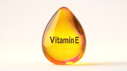 Over stark white setting ample drop of golden oil with the words Vitamin E depict skin regrowth and healing body lovely hue, Generative AI.