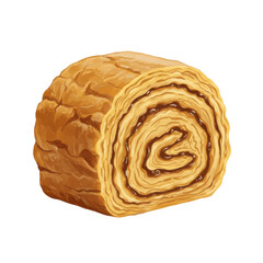 Fototapeta premium Deliciously swirled dessert roll with a golden-brown exterior, showcasing a rich filling, set against a simple background