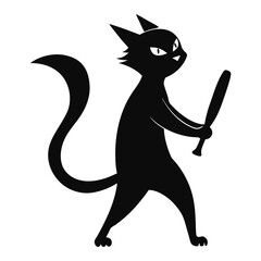 Silhouette vector illustration of a cat playing cricket