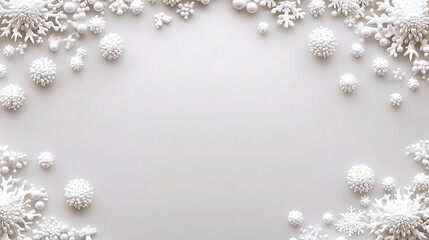 White snowflakes and spheres frame