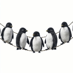Fototapeta premium Five Adorable Penguins Balancing on a Rope, Teamwork and Balance Concept