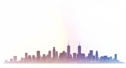 Naklejka premium 都会シルエット 朝焼け優しい光彩. AI Generated