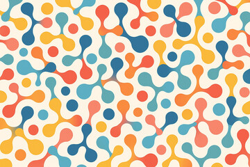 Abstract Retro Colorful Blob Pattern: Seamless Vector Texture, Mid-Century Modern Design, Joyful and Playful Vibe.