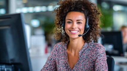 A customer support agent assists clients while sitting at a computer in a busy office setting, showcasing an engaging work atmosphere
