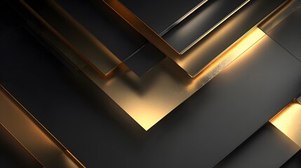 Abstract geometric black gold luxury background featuring 3D layered shapes metallic reflections elegant gradient lighting seamless natural shadows ultra HD realistic finish viewed a top down angle