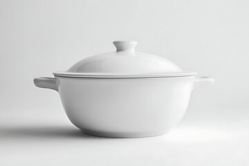 Isolated White Covered Ceramic Pot Ideal for Cooking and Serving Dishes