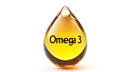 Over stark white setting ample drop of golden oil with the words Omega 3 depict skin regrowth and healing body lovely hue, Generative AI.