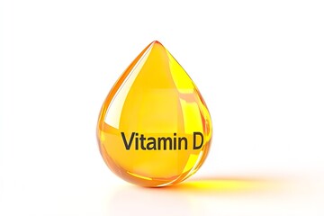 Over stark white setting ample drop of golden oil with the words Vitamin D depict skin regrowth and healing body lovely hue, Generative AI.