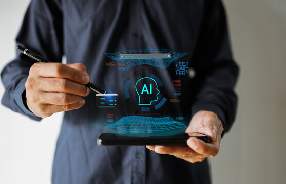 Chatbot Chat with AI, Artificial Intelligence. man using technology smart robot AI, artificial intelligence by enter command prompt for generates something, Futuristic technology transformation.